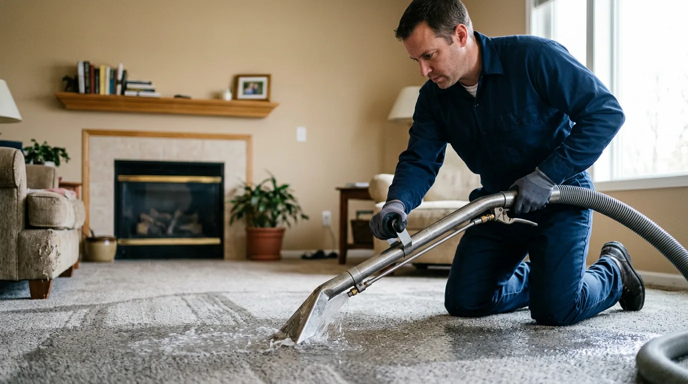 Water damage restoration technician working near Marathon, TX